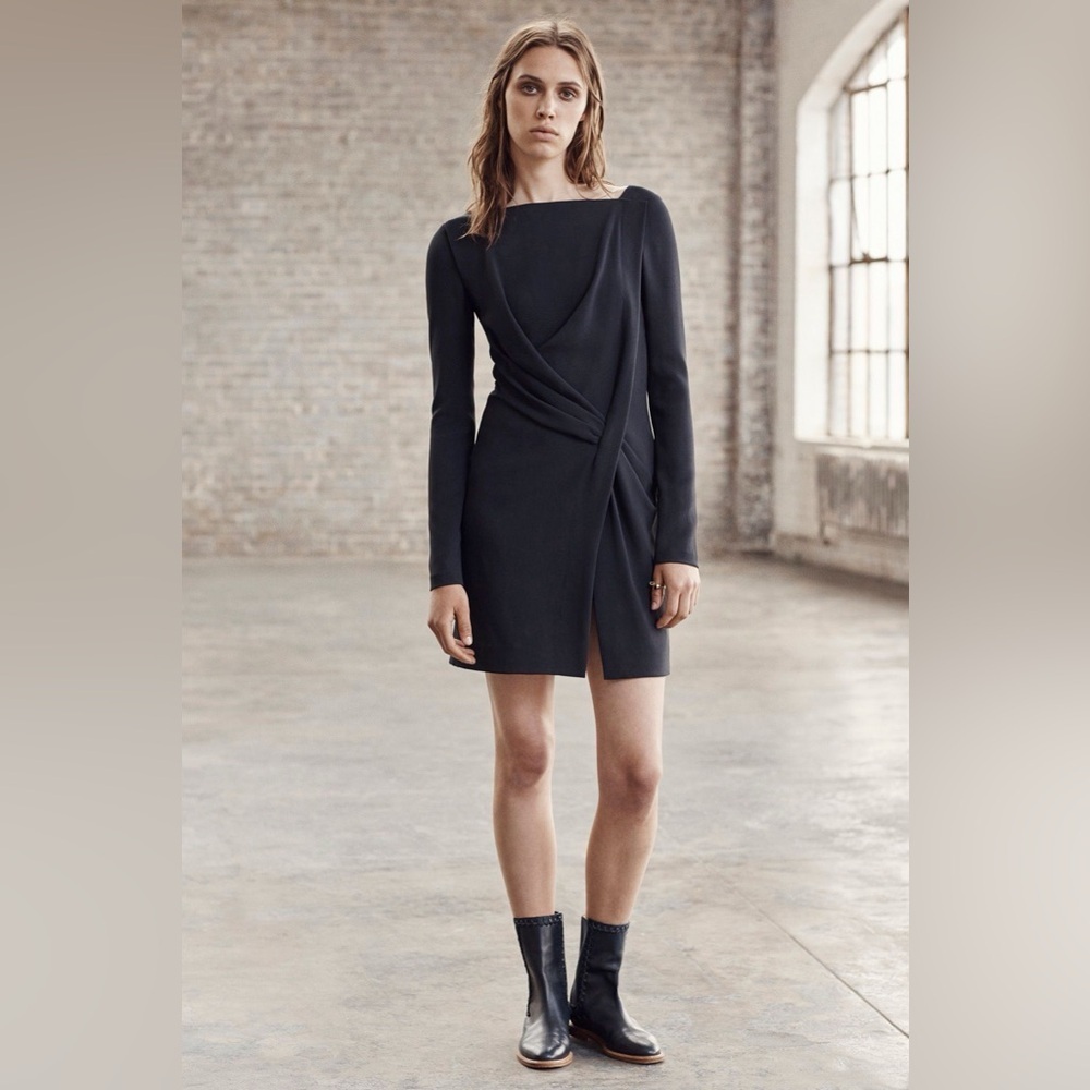 Maiyet Draped Front Sheath Long Sleeve Black Mini Dress Size 4